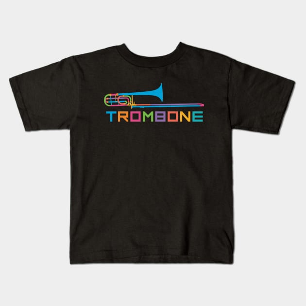 Vibrant Trombone in Rainbow Colors Kids T-Shirt by evisionarts